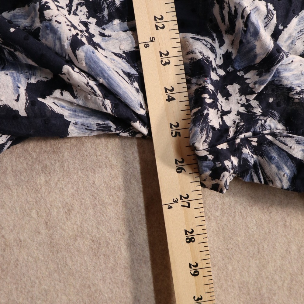 Lafayette 148 Top 2X Floral Button Down Modern Cotton Clip Dot Short Sleeve - Picture 7 of 7